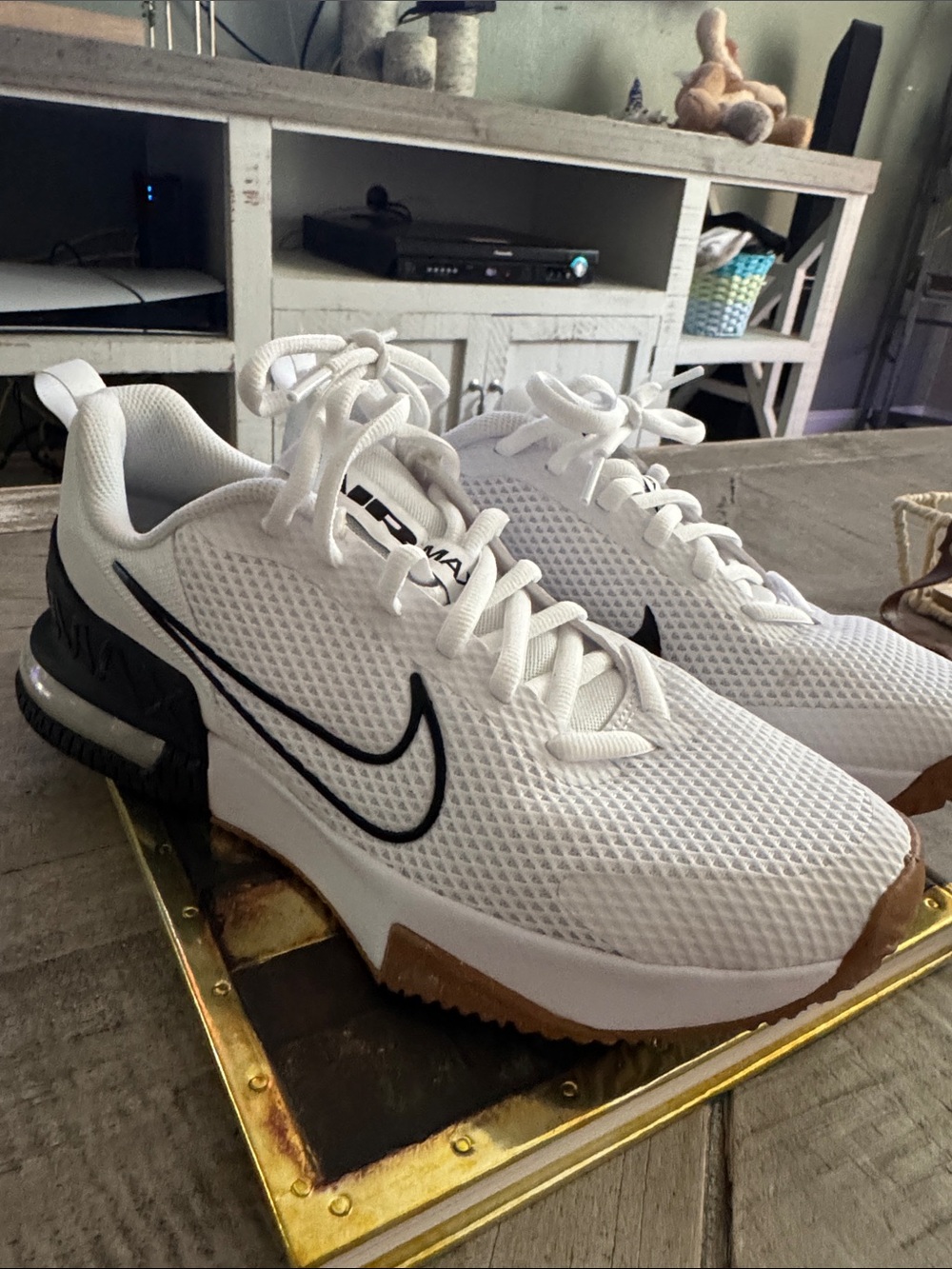 Nike Men’s White Air max  with Black Swoosh and Gum Outsole